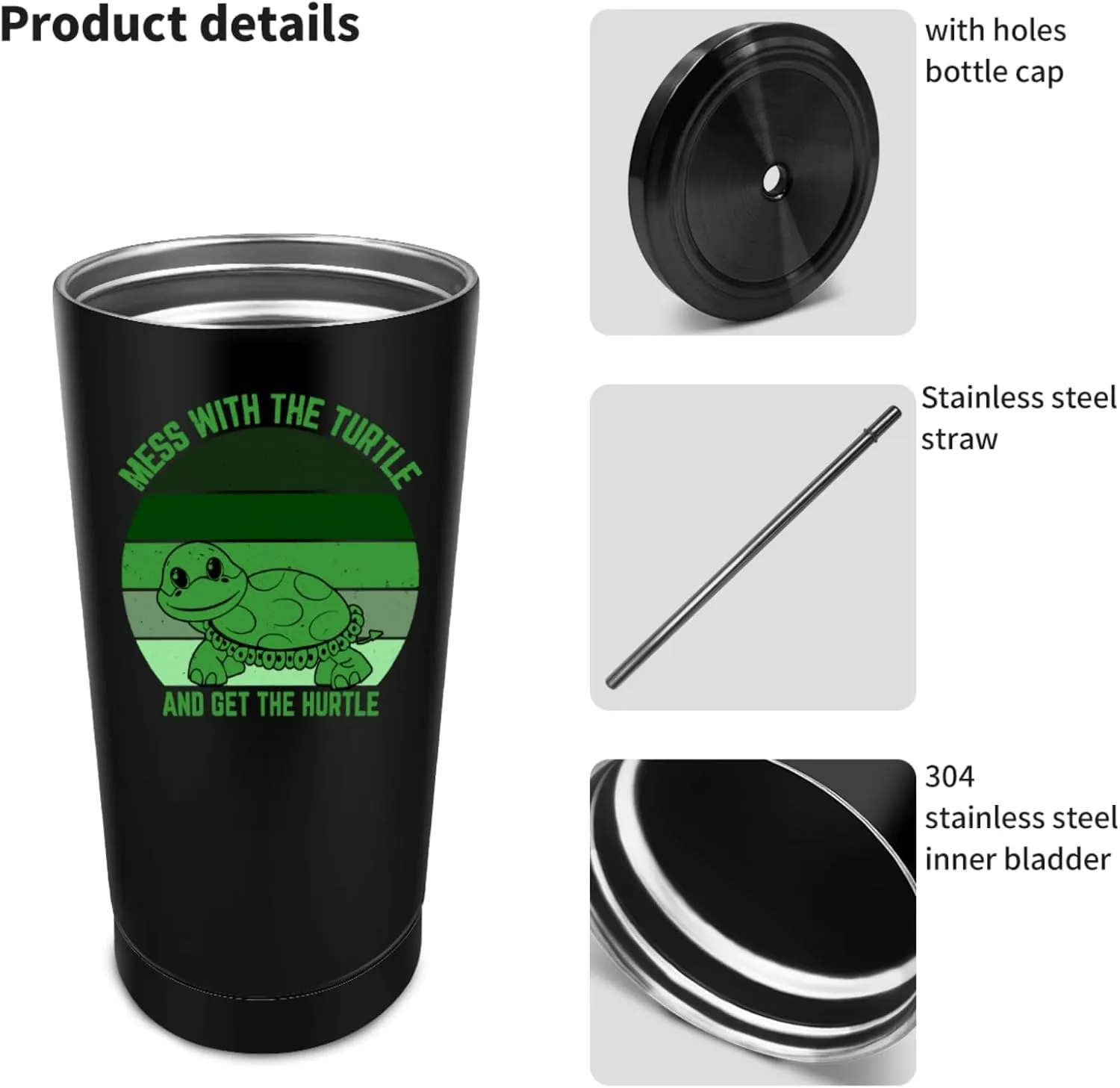 20 oz Tumbler with Lid and Straw Mess With The Turtle You Get The Hurtle Tumbler Insulated Tumbler Stainless Steel Tumblers