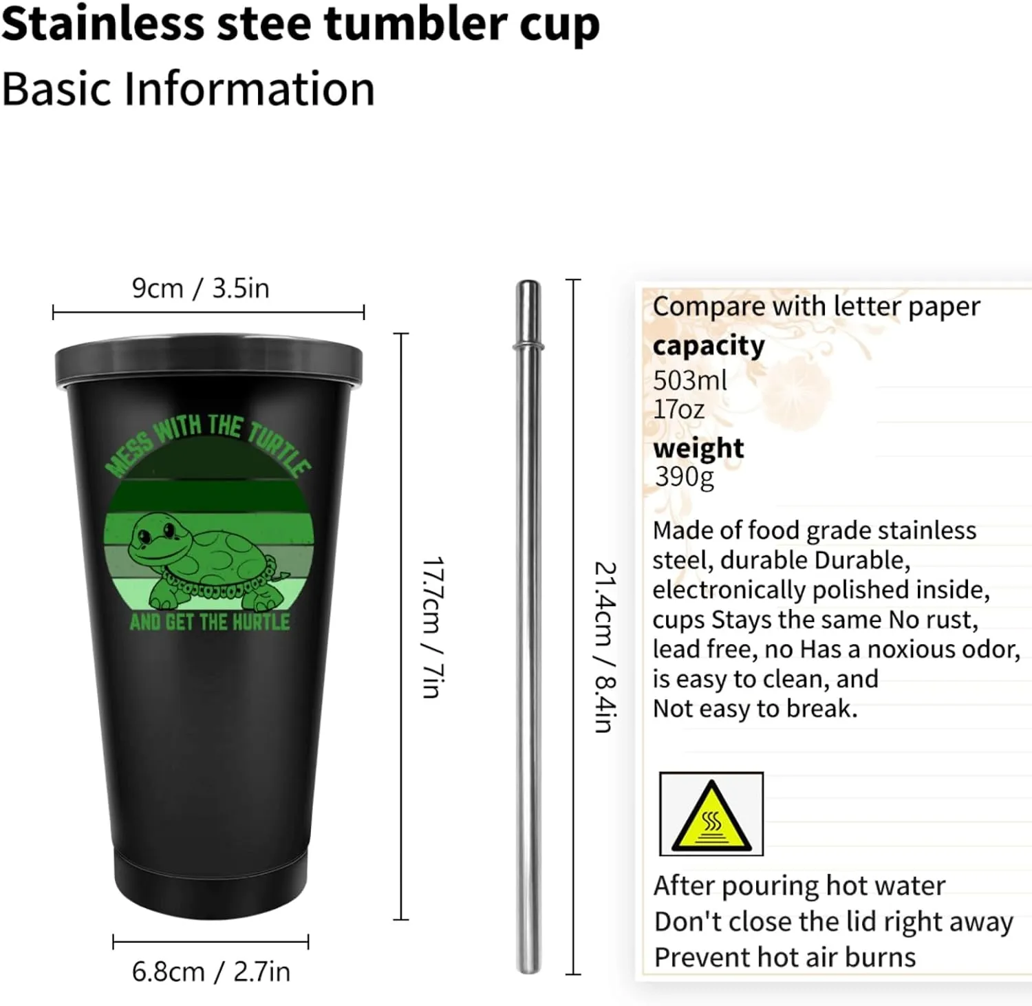 20 oz Tumbler with Lid and Straw Mess With The Turtle You Get The Hurtle Tumbler Insulated Tumbler Stainless Steel Tumblers