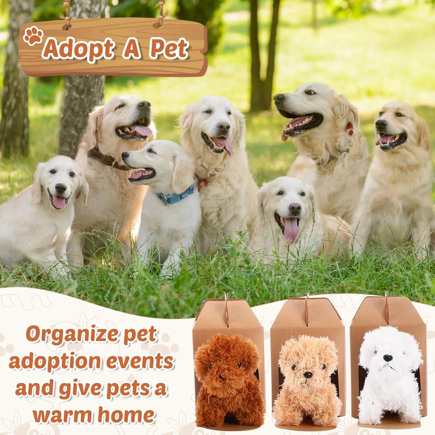 20 Pcs Mini Plush Toy Stuffed Animals Stuffed Dogs Set with 20 Birthday Hats 20 Kraft Paper Boxes Adopt Pet Gift for Boys and Girls Animal Theme Birthday Party(Classic)
