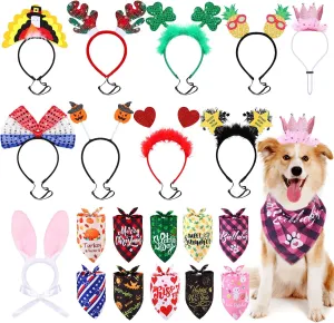 20 Pieces Dog Bandanas Holiday Pet Costume Accessories Adjustable Dog Headbands for Easter Large Pet Scarf Costume Supplies