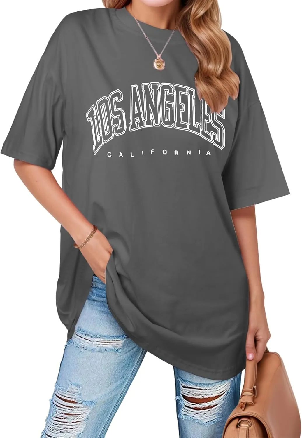 2025 Los Angeles California Tee Shirts for Women Letter Print Running Cute Loose Tops Summer Trendy Tshirt Loose Fit