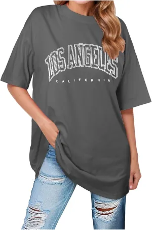 2025 Los Angeles California Tee Shirts for Women Letter Print Running Cute Loose Tops Summer Trendy Tshirt Loose Fit