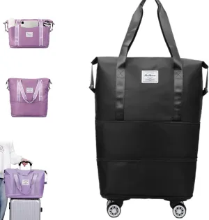 2025 New Beente Travel Bag with Wheels, Expandable & Foldable with Removable Wheels, Large Capacity Rolling Luggage, Adjustable Shoulder Strap & Detachable Wheels for Universal Travel Or Camping(Black