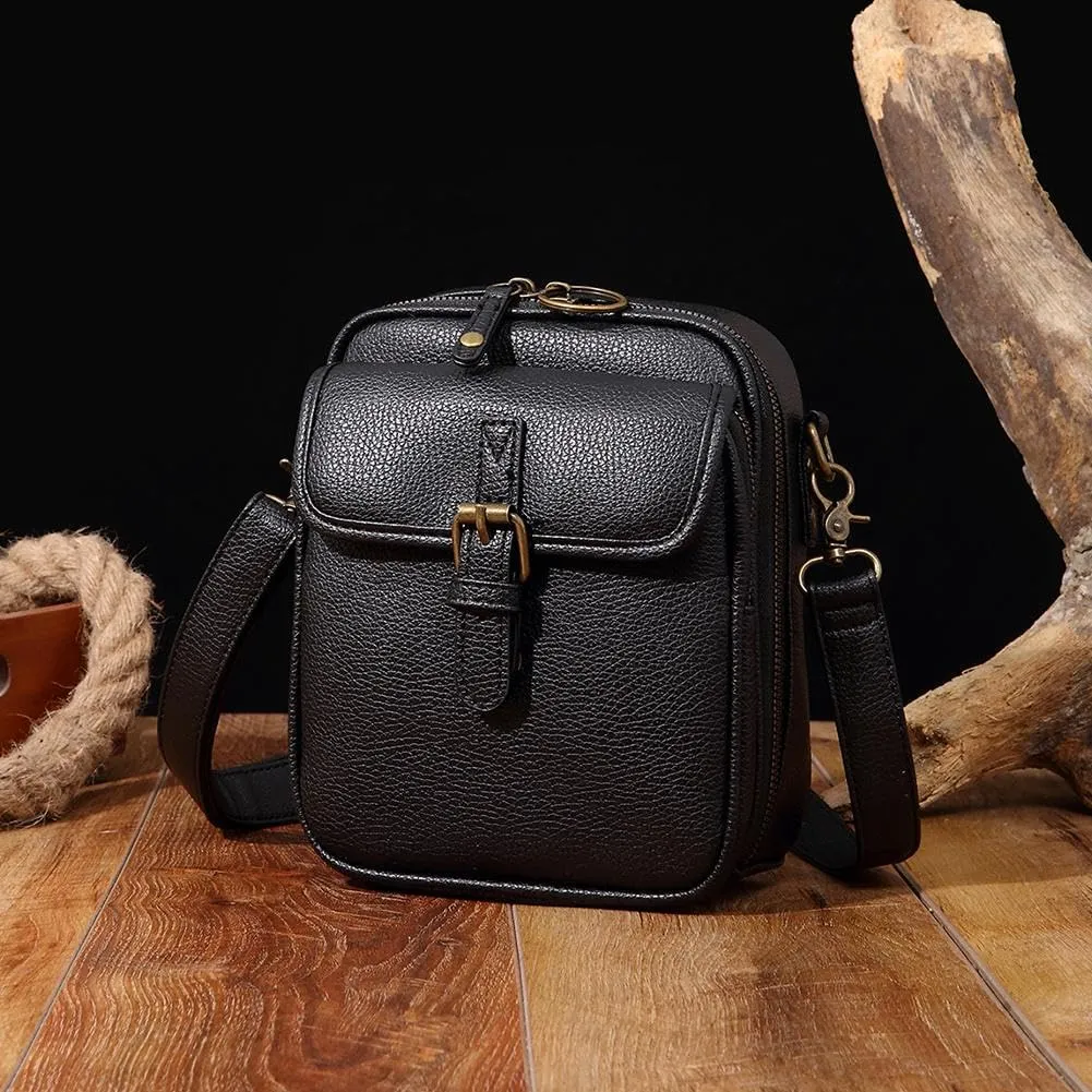 2025 Upgrade Vintage Double Layer Large Capacity Mini Messenger Bag, Leather Small Purse Crossbody Shoulder Bag for Women Men