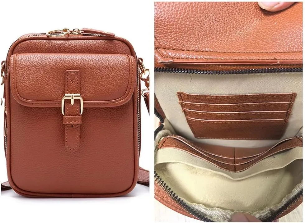 2025 Upgrade Vintage Double Layer Large Capacity Mini Messenger Bag, Leather Small Purse Crossbody Shoulder Bag for Women Men