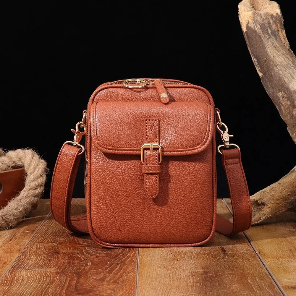 2025 Upgrade Vintage Double Layer Large Capacity Mini Messenger Bag, Leather Small Purse Crossbody Shoulder Bag for Women Men