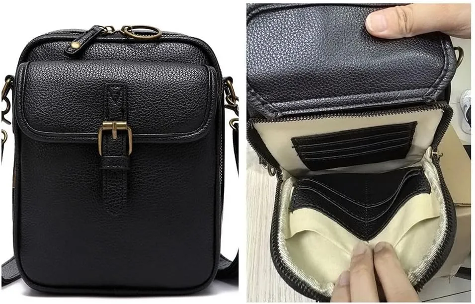 2025 Upgrade Vintage Double Layer Large Capacity Mini Messenger Bag, Leather Small Purse Crossbody Shoulder Bag for Women Men