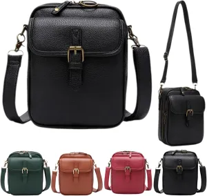 2025 Upgrade Vintage Double Layer Large Capacity Mini Messenger Bag, Leather Small Purse Crossbody Shoulder Bag for Women Men