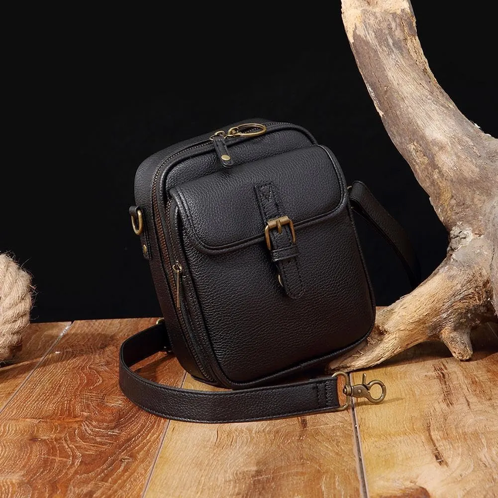 2025 Upgrade Vintage Double Layer Large Capacity Mini Messenger Bag, Leather Small Purse Crossbody Shoulder Bag for Women Men