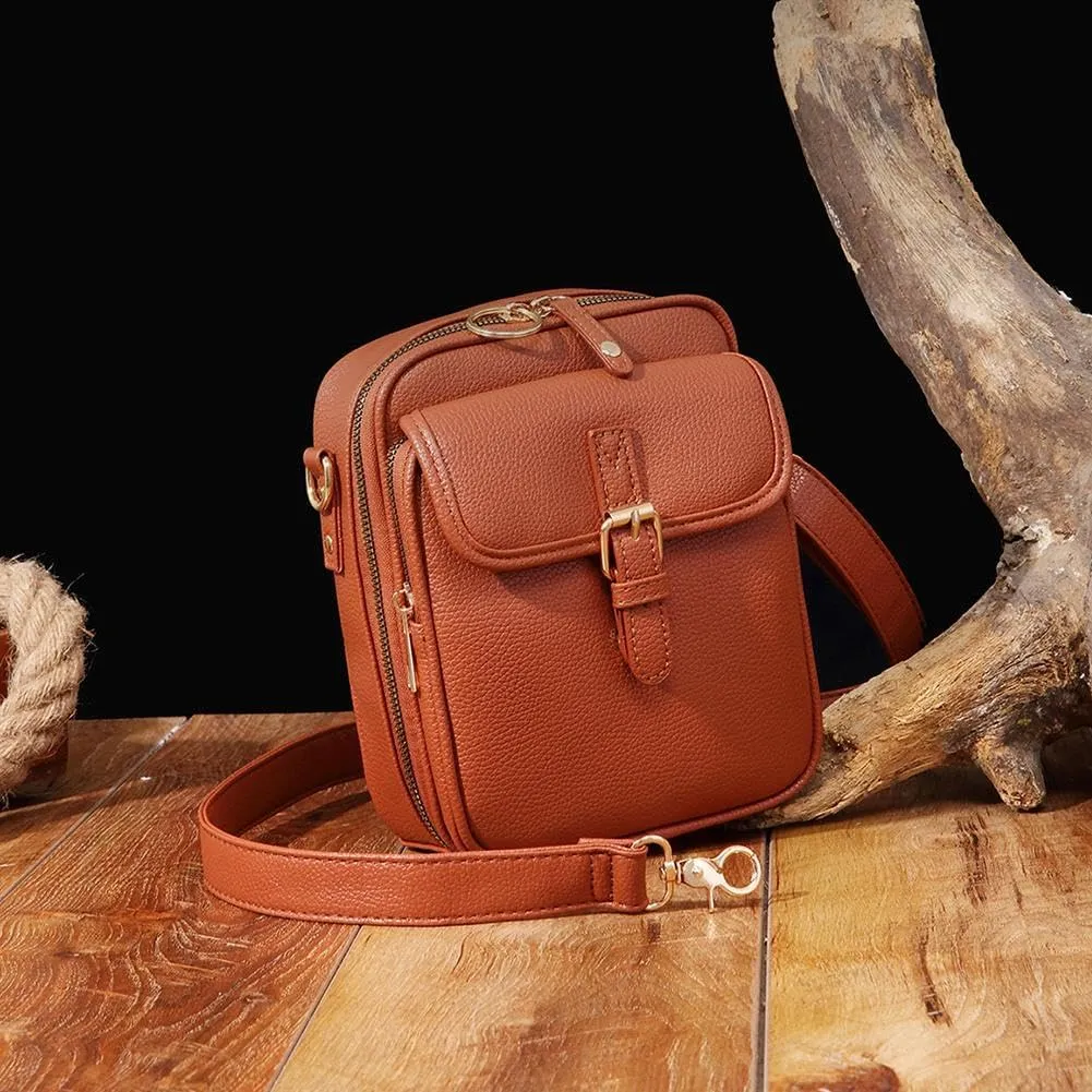 2025 Upgrade Vintage Double Layer Large Capacity Mini Messenger Bag, Leather Small Purse Crossbody Shoulder Bag for Women Men