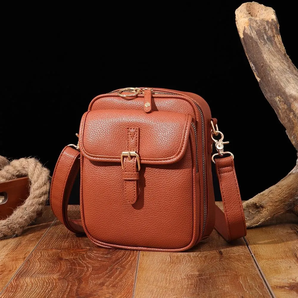 2025 Upgrade Vintage Double Layer Large Capacity Mini Messenger Bag, Leather Small Purse Crossbody Shoulder Bag for Women Men