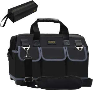 22-Inch Tools Bag, Bottom Tool Tote, Wide Mouth Heavy Duty Tote Bag, Waterproof Tool Storage Bag With Adjustable Shoulder Strap Equipment Storage, Tool Bag For Man/Woman (Grey-22IN)
