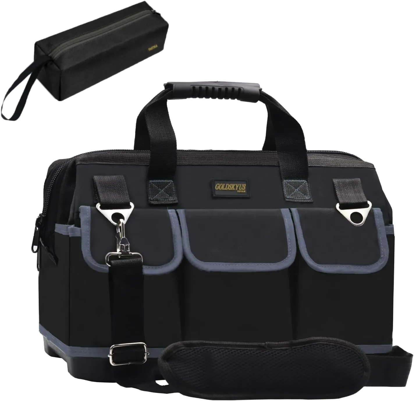 22-Inch Tools Bag, Bottom Tool Tote, Wide Mouth Heavy Duty Tote Bag, Waterproof Tool Storage Bag With Adjustable Shoulder Strap Equipment Storage, Tool Bag For Man/Woman (Grey-22IN)