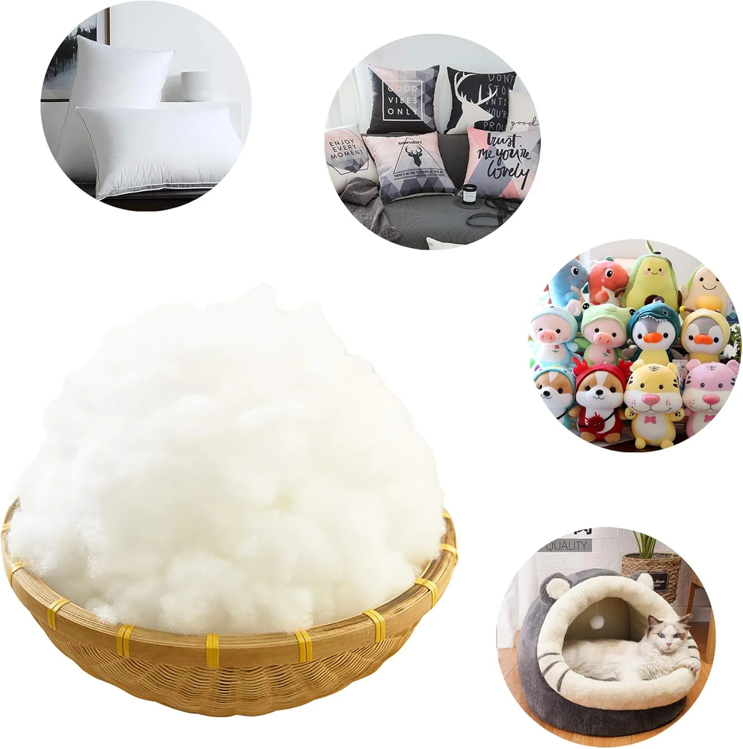2.2 LB / 35.3 Ounce Premium Polyester Fiber Fill, Stuffing for Stuffed Animals, Pillows, Quilts, Paddings, Pouf, Fiberfill, Stuffing, Machine Washable, White