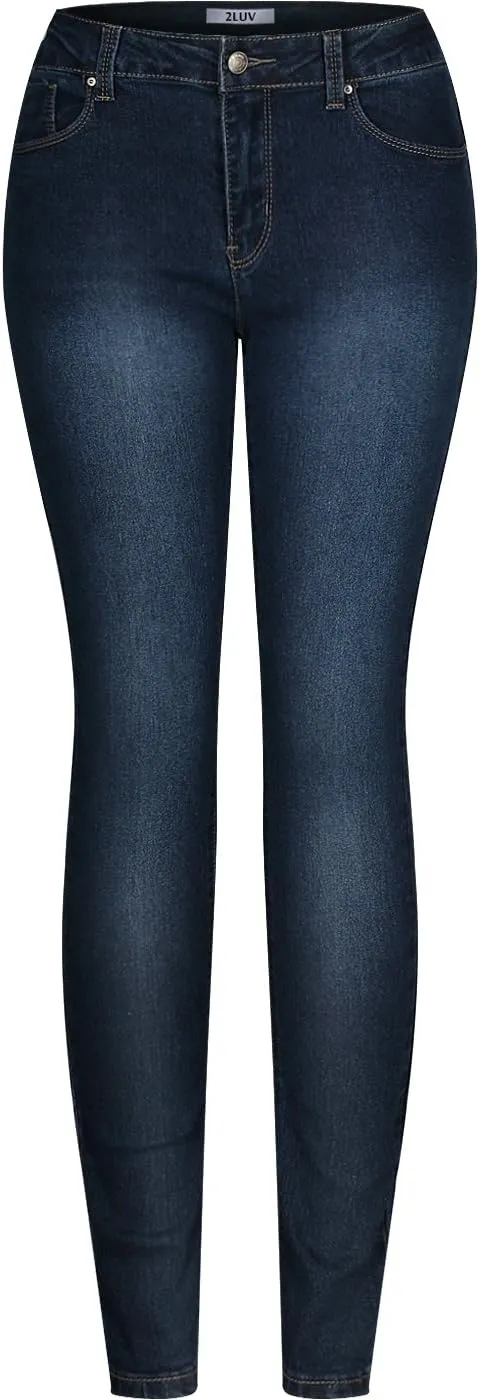 2LUV Women's Stretchy 5 Pocket Dark Denim Skinny JeansÂ