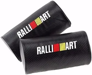 2PC Ralliart Carbon Fiber Leather Vehicles Seat Neck Cushion Pillow Headrest