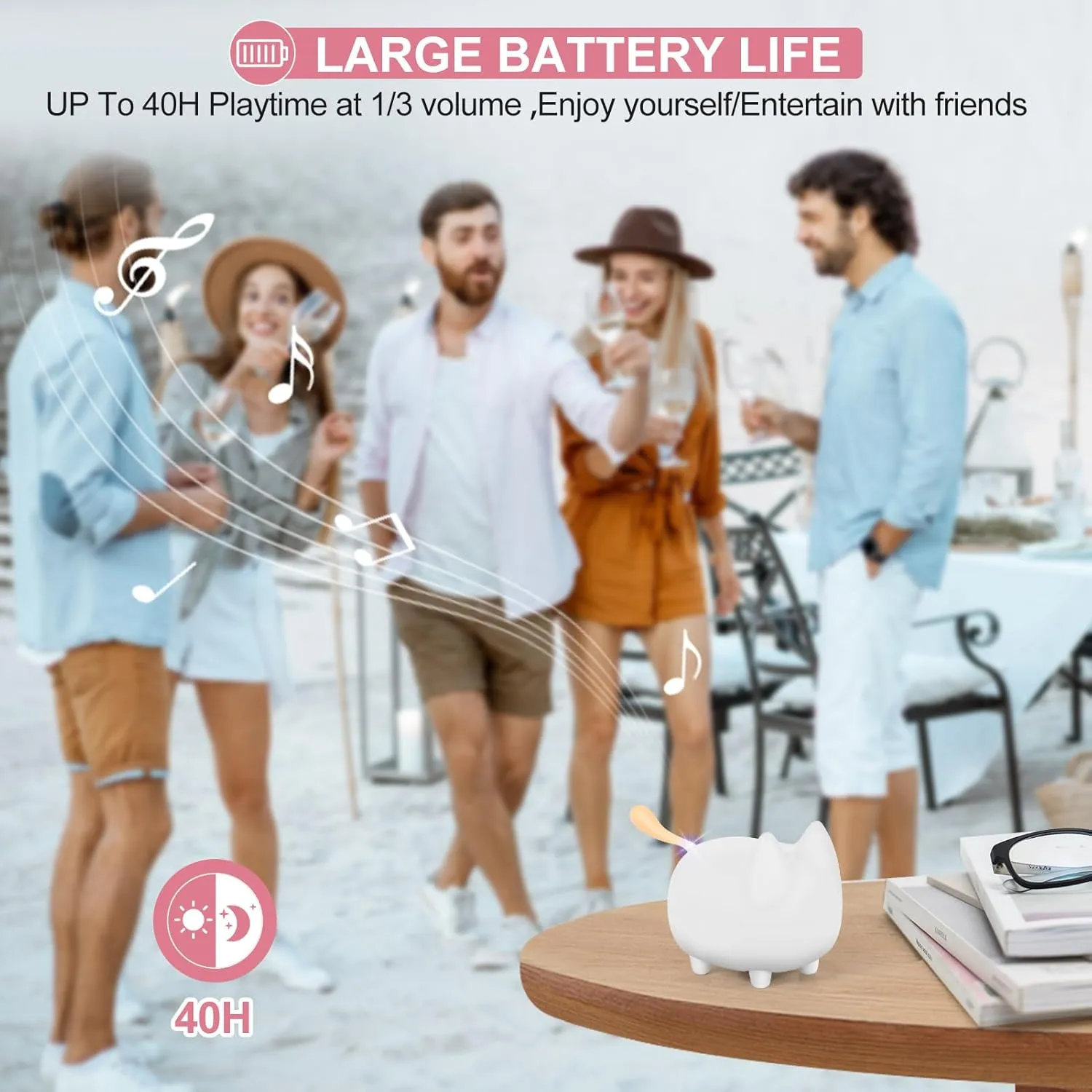 2PCS Portable Bluetooth Speaker, Cute Cat Mini Wireless Speakers with Loud Stereo Sound, Built-in Mic, Super Bass, Dual Pairing,40H Playtime for Android/iOS Devices (White)