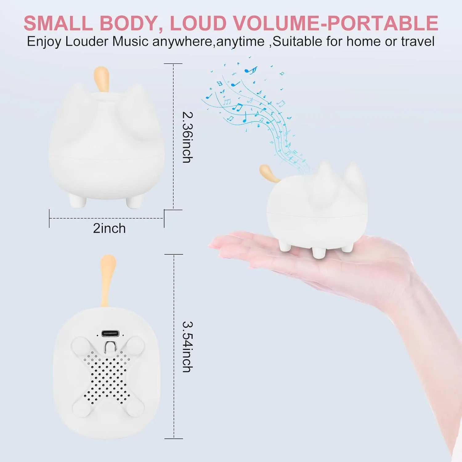 2PCS Portable Bluetooth Speaker, Cute Cat Mini Wireless Speakers with Loud Stereo Sound, Built-in Mic, Super Bass, Dual Pairing,40H Playtime for Android/iOS Devices (White)