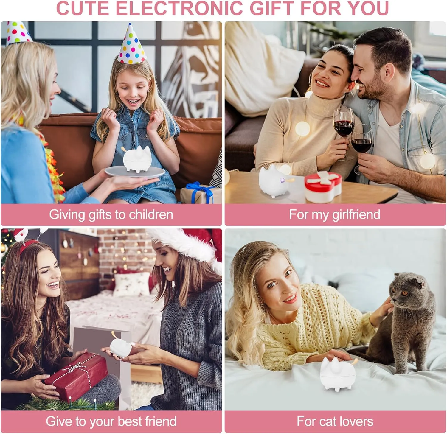 2PCS Portable Bluetooth Speaker, Cute Cat Mini Wireless Speakers with Loud Stereo Sound, Built-in Mic, Super Bass, Dual Pairing,40H Playtime for Android/iOS Devices (White)