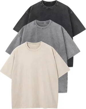 3 Pack Men Oversized T Shirts Cotton Tee Vintage Unisex Short Sleeves Casual Loose Wash Basic Streetwear Baggy Tops