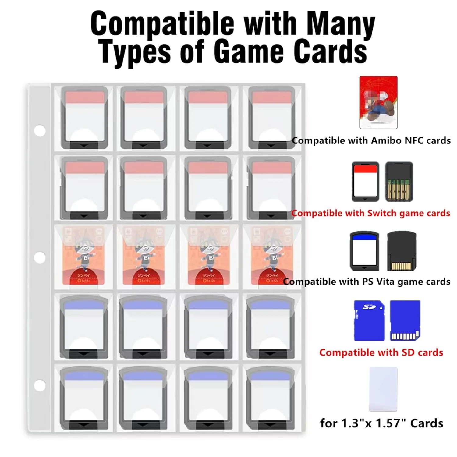 300 Slots Game Card Holder Binder for Animal Crossing ACNH Mini Cards & Amiibo Storage Organizer with Sleeves Compatible Switch, PS Vita, SD Memory Cards, Portable Card Album Book (White)