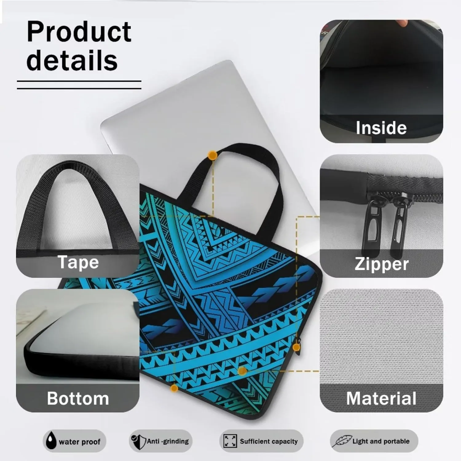 3D Blue Marshall Inland Portable Waterproof Computer Bag, Lightweight Laptop Tote, Shockproof Protective Computer Bag for Women Men