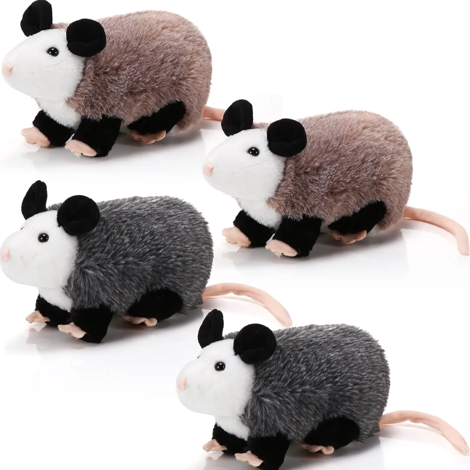 4 Pcs 8.66 Inch Opossum Stuffed Animal Realistic Plush Possum Brown Gray Cute Stuffed Opossum Toys Soft Cuddly Possum Plushies for Boys Girls Birthday Holiday Party Favor Presents
