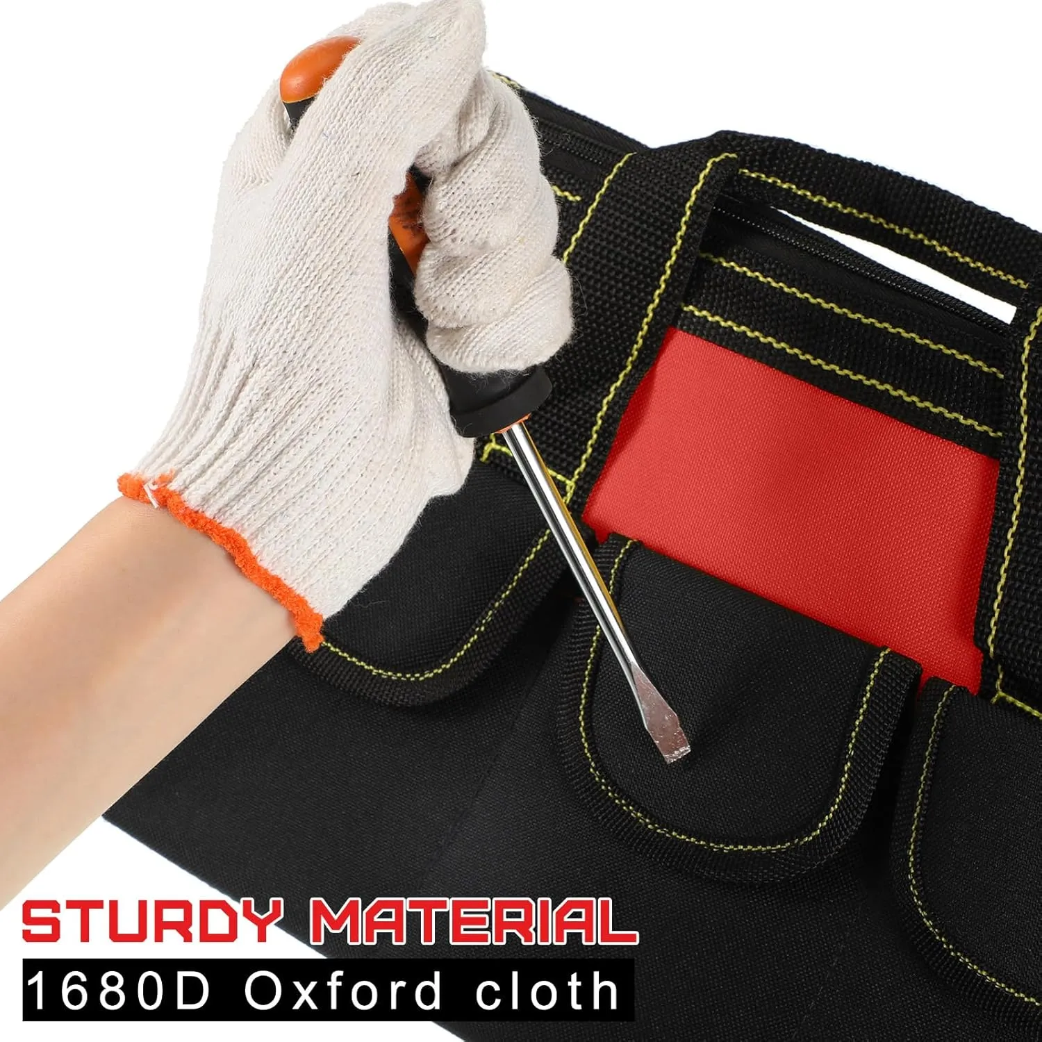 4 Pieces Tool Bag with Waterproof Strong Molded Base Multi Pockets Wide Mouth Tool Tote Multifunctional Tool Bag Large Capacity Organizer Heavy Duty Tool Storage Bag (Red,13 Inch)