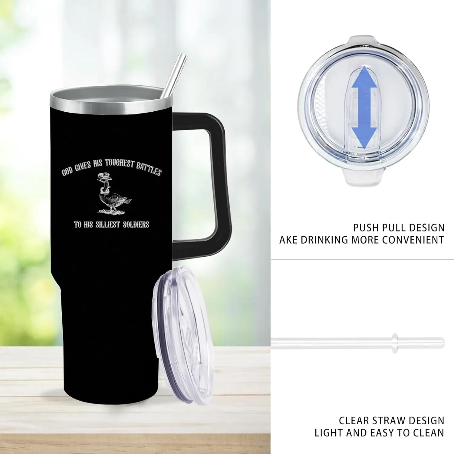 40 oz Tumbler with Handle God Gives His Toughest Battles To His Silliest Soldiers Tumbler with Lid and Straw Insulated Tumbler Stainless Steel Tumbler