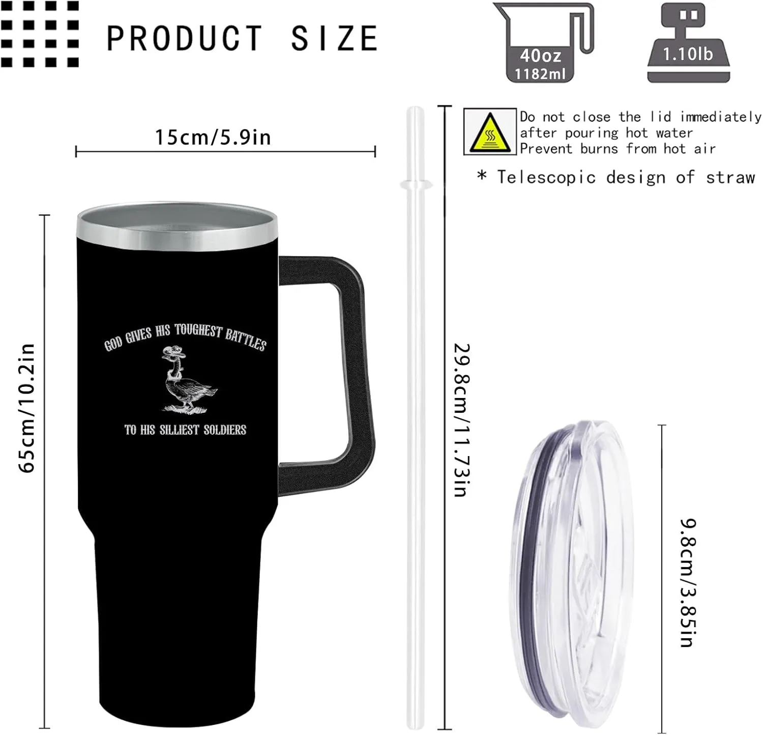 40 oz Tumbler with Handle God Gives His Toughest Battles To His Silliest Soldiers Tumbler with Lid and Straw Insulated Tumbler Stainless Steel Tumbler