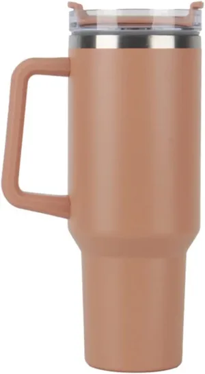 40oz Insulated Travel Mug Tumbler With Handle and Straw,Stainless Steel Double Wall Vacuum Cup Keep Drink Cold and Hot (Caramel)