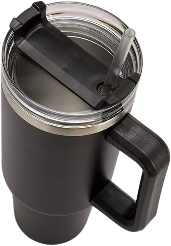 40oz Insulated Travel Mug Tumbler With Handle and Straw,Stainless Steel Double Wall Vacuum Cup Keep Drink Cold and Hot (Caramel)