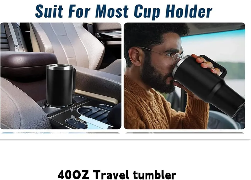 40oz Insulated Travel Mug Tumbler With Handle and Straw,Stainless Steel Double Wall Vacuum Cup Keep Drink Cold and Hot (Caramel)