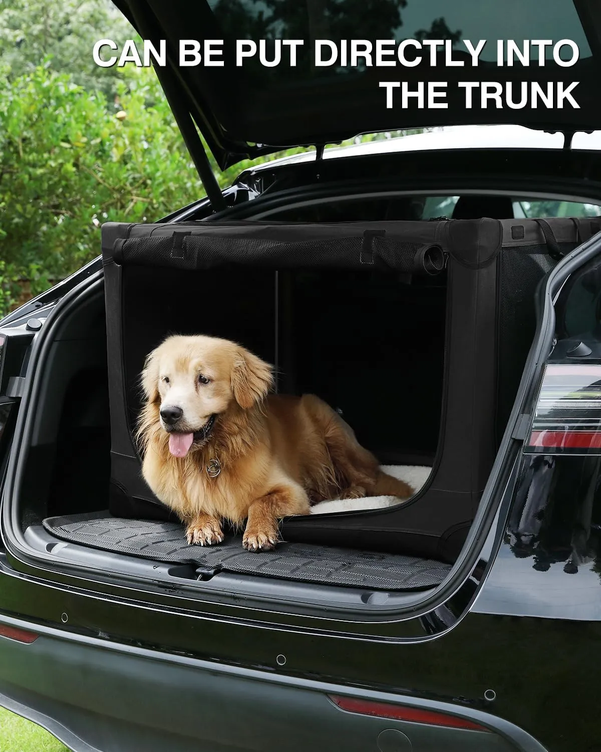 42 Inch Collapsible Travel Dog Crate for Medium Large Dogs, Portable Dog Crate 4-Door Foldable Soft Kennel with Chew-Proof Mesh Windows for Indoor & Outdoor Travel,with Storage Bag,Black
