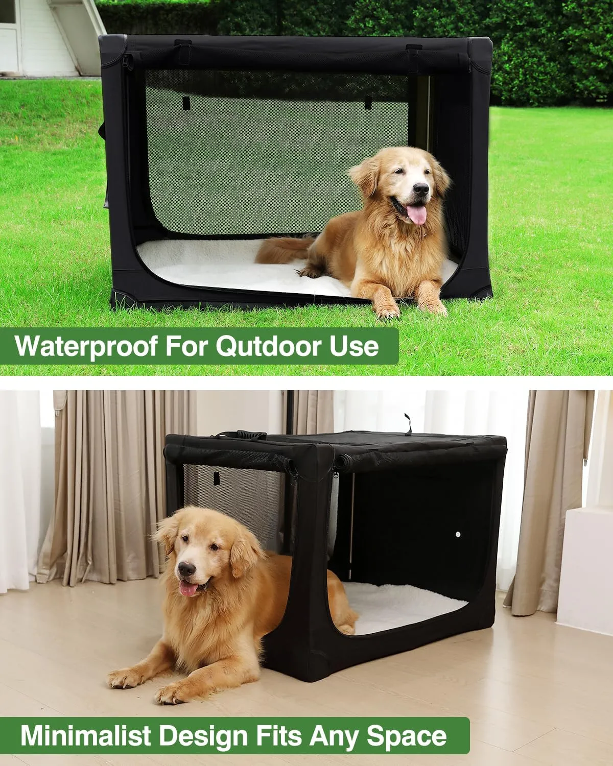 42 Inch Collapsible Travel Dog Crate for Medium Large Dogs, Portable Dog Crate 4-Door Foldable Soft Kennel with Chew-Proof Mesh Windows for Indoor & Outdoor Travel,with Storage Bag,Black