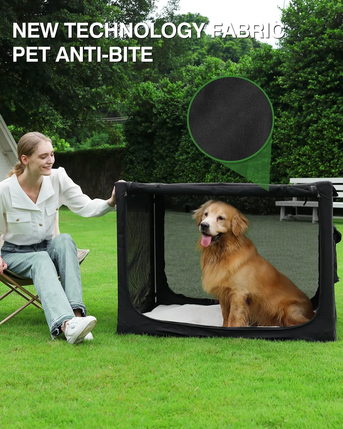 42 Inch Collapsible Travel Dog Crate for Medium Large Dogs, Portable Dog Crate 4-Door Foldable Soft Kennel with Chew-Proof Mesh Windows for Indoor & Outdoor Travel,with Storage Bag,Black