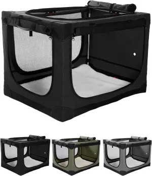 42 Inch Collapsible Travel Dog Crate for Medium Large Dogs, Portable Dog Crate 4-Door Foldable Soft Kennel with Chew-Proof Mesh Windows for Indoor & Outdoor Travel,with Storage Bag,Black