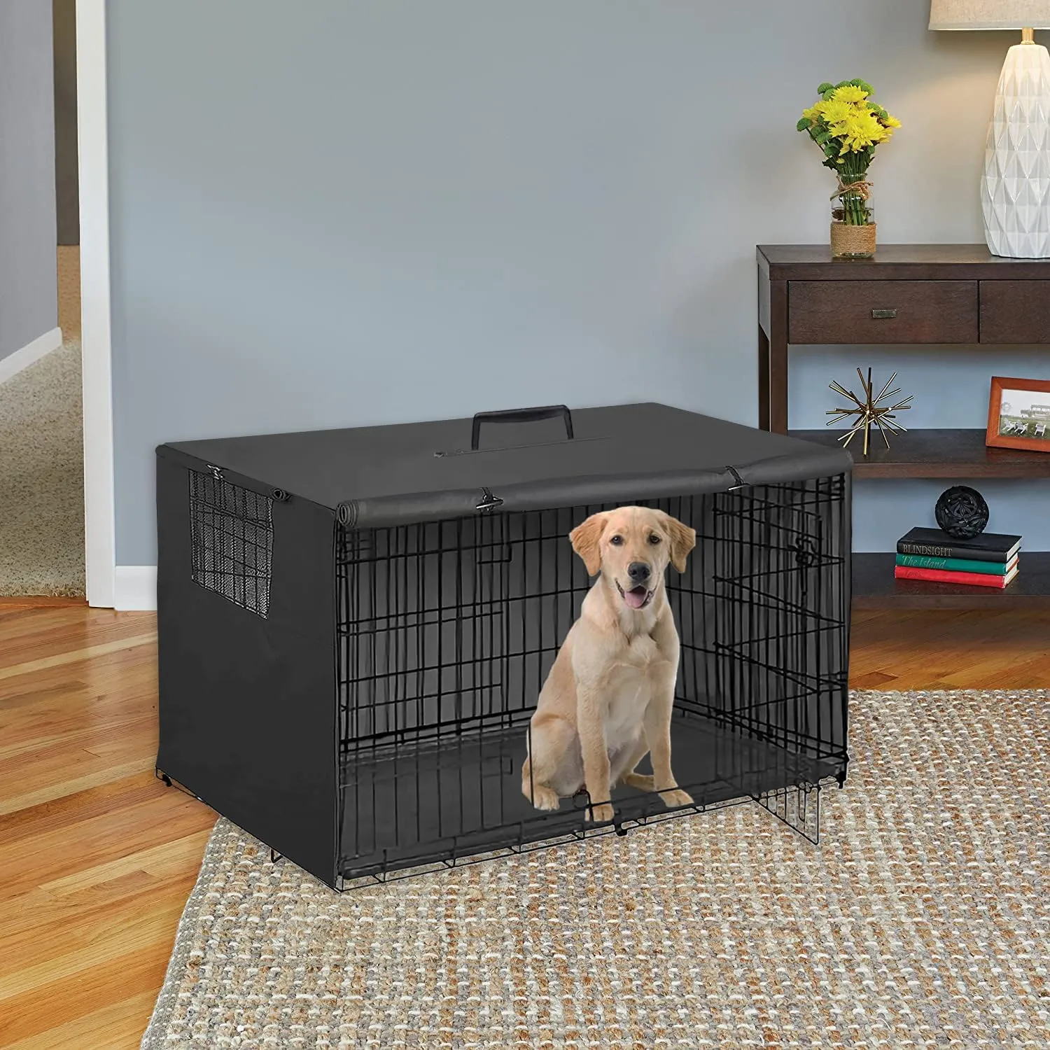 48Inch Wire Dog Crate Cover,Durable Windproof Privacy Polyester Pet Kennel Covers,Breathable Blackout Cover for 1/2/3 Door Dog Cage. (48" L x 30" W x 33" H,Black)
