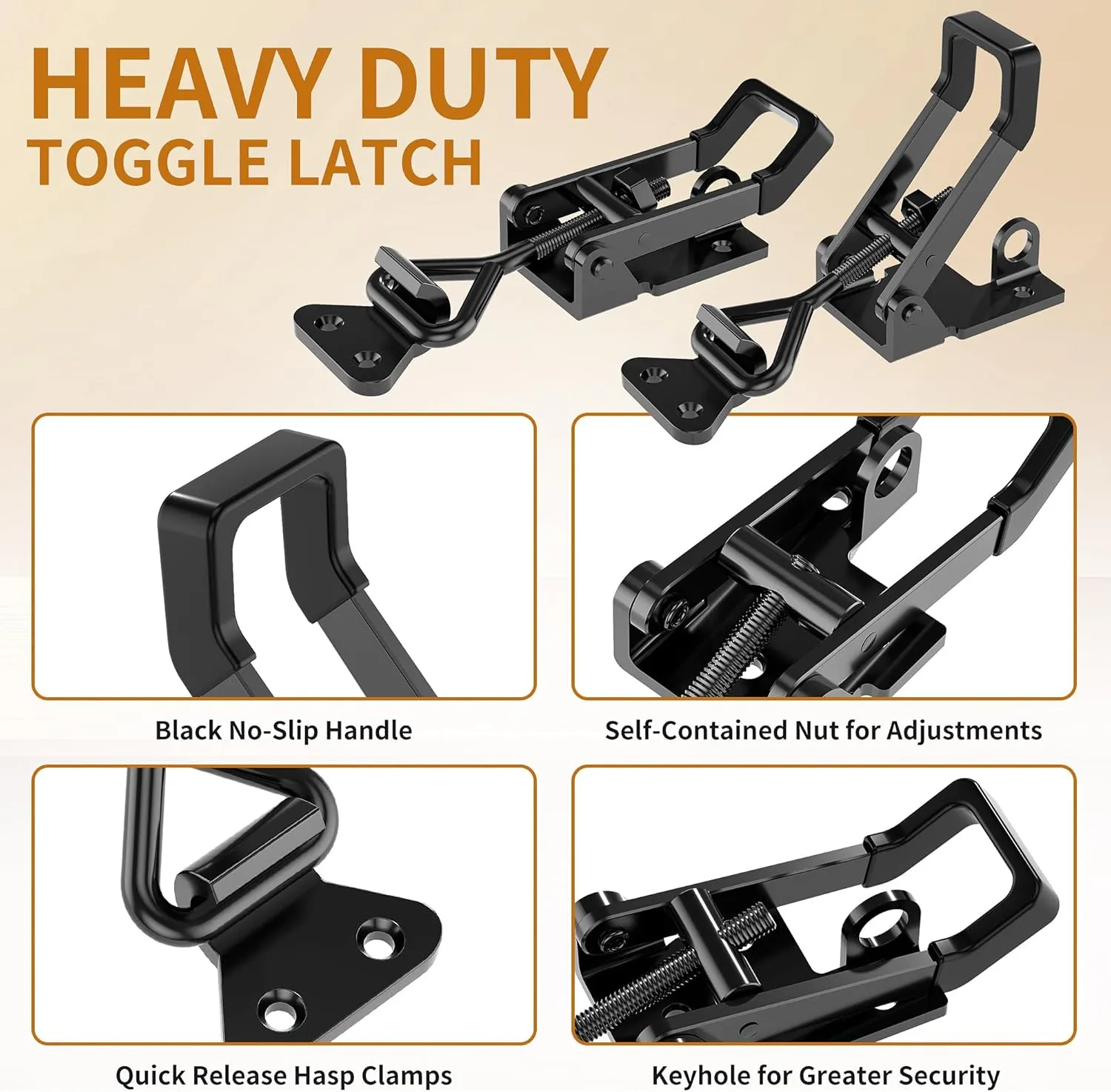 4Pack Heavy Duty Toggle Clamp Latch,4003 Style 1320lbs Capacity Pull Clamp Black Adjustable Quick Release Hasp Clamps for Smoker Cabinet Boxes Case Trunk Jig,Metal Toggle Latch Catch Set
