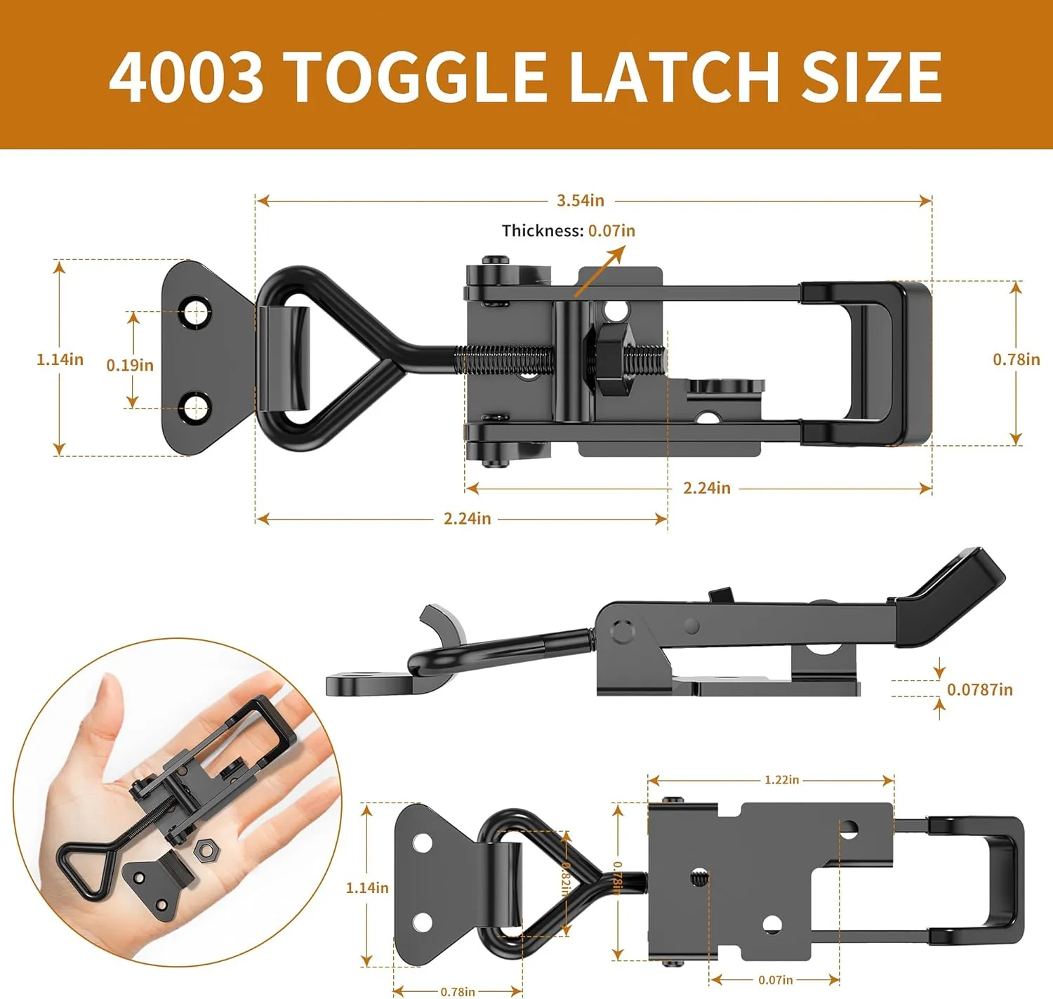 4Pack Heavy Duty Toggle Clamp Latch,4003 Style 1320lbs Capacity Pull Clamp Black Adjustable Quick Release Hasp Clamps for Smoker Cabinet Boxes Case Trunk Jig,Metal Toggle Latch Catch Set