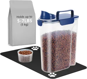 5-7Lbs Portable Airtight Dog Cat Food Container, Match Pet Feeding Mat Clean and Convenient, Making Food Less Messy, Translucent Storage Bin for Small Animal Kibble, Bird Seed, Oatmeal-Royal Blue