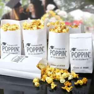 50 Pcs Class of 2025 Graduation Party Favors Popcorn Bags Graduation Treat Snack Goodie Cookie Thanks for Poppin By to Celebrate Grease Resistant Paper Bags (50)