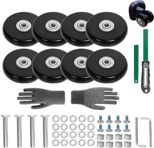 54mm x 14mm/2.13inx0.55in Luggage Replacement Wheels Set 8Pcs with Saw 50mm/1.97in Axles Rubber Swivel Caster Wheels Travel Luggage Wheel Repair kit for Suitcases Trolley Bags