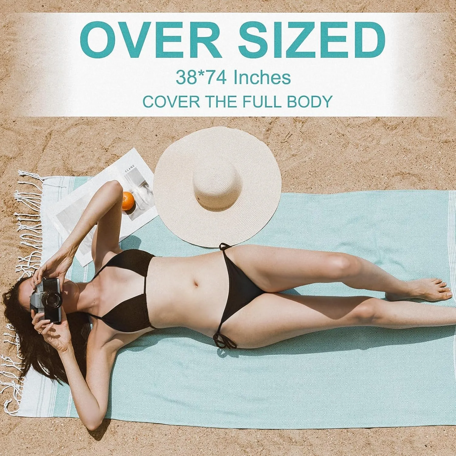 6 Packs Oversized Turkish Beach Towels Set Bulk 74"x38" Extra Large Sand Free Quick Dry Absorbent Swim Bath Camping Pool Towel Travel Blanket Adult Essentials Cruise Accessories Vacation Stuff