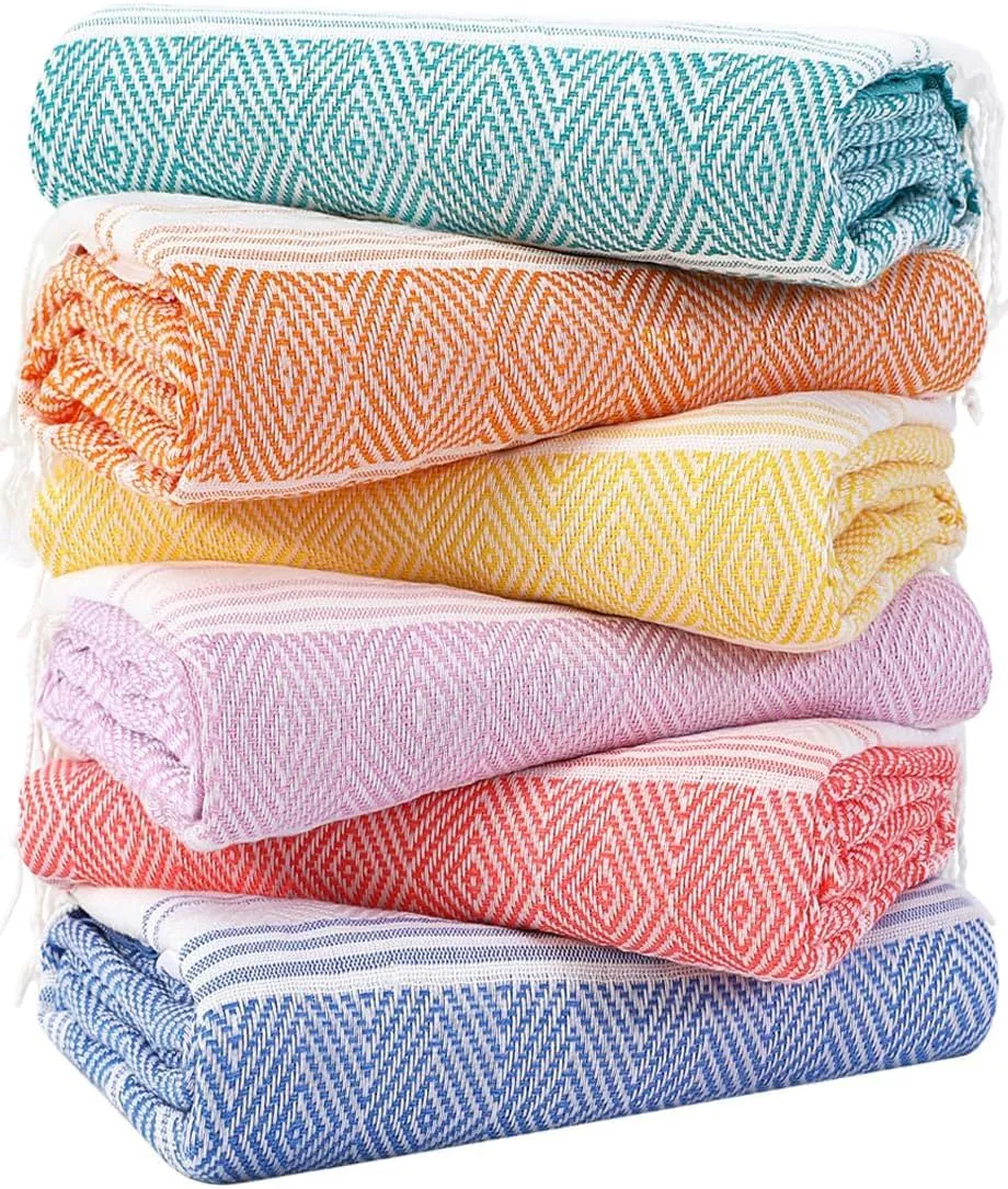 6 Packs Oversized Turkish Beach Towels Set Bulk 74"x38" Extra Large Sand Free Quick Dry Absorbent Swim Bath Camping Pool Towel Travel Blanket Adult Essentials Cruise Accessories Vacation Stuff
