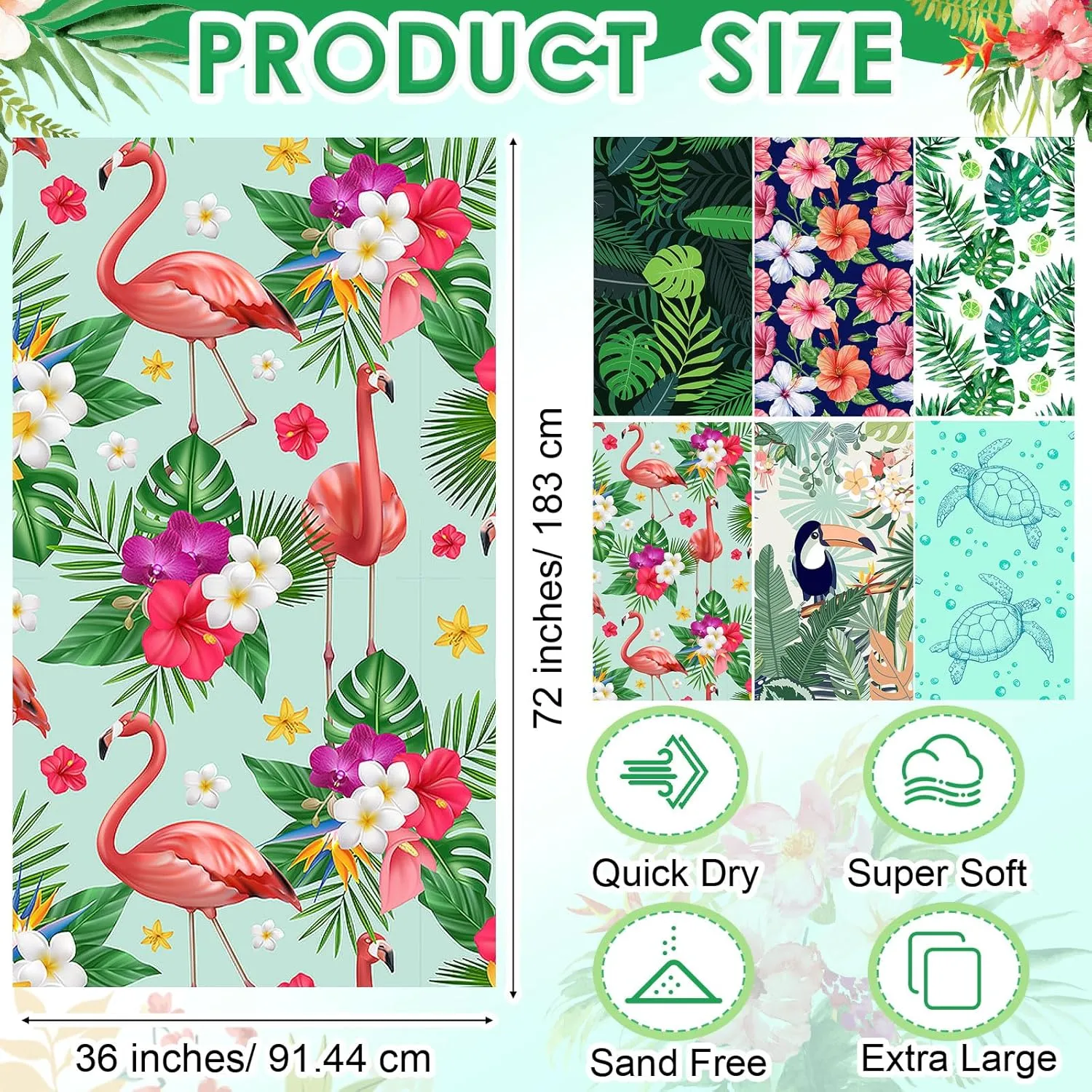 6 Pcs 72 x 36 Microfiber Oversized Beach Towels Large Absorbent Thin Compact Lightweight Sand Free Quick Dry Towels Pack for Travel Pool Yoga Gym Sports Beach Accessories(Hawaii)