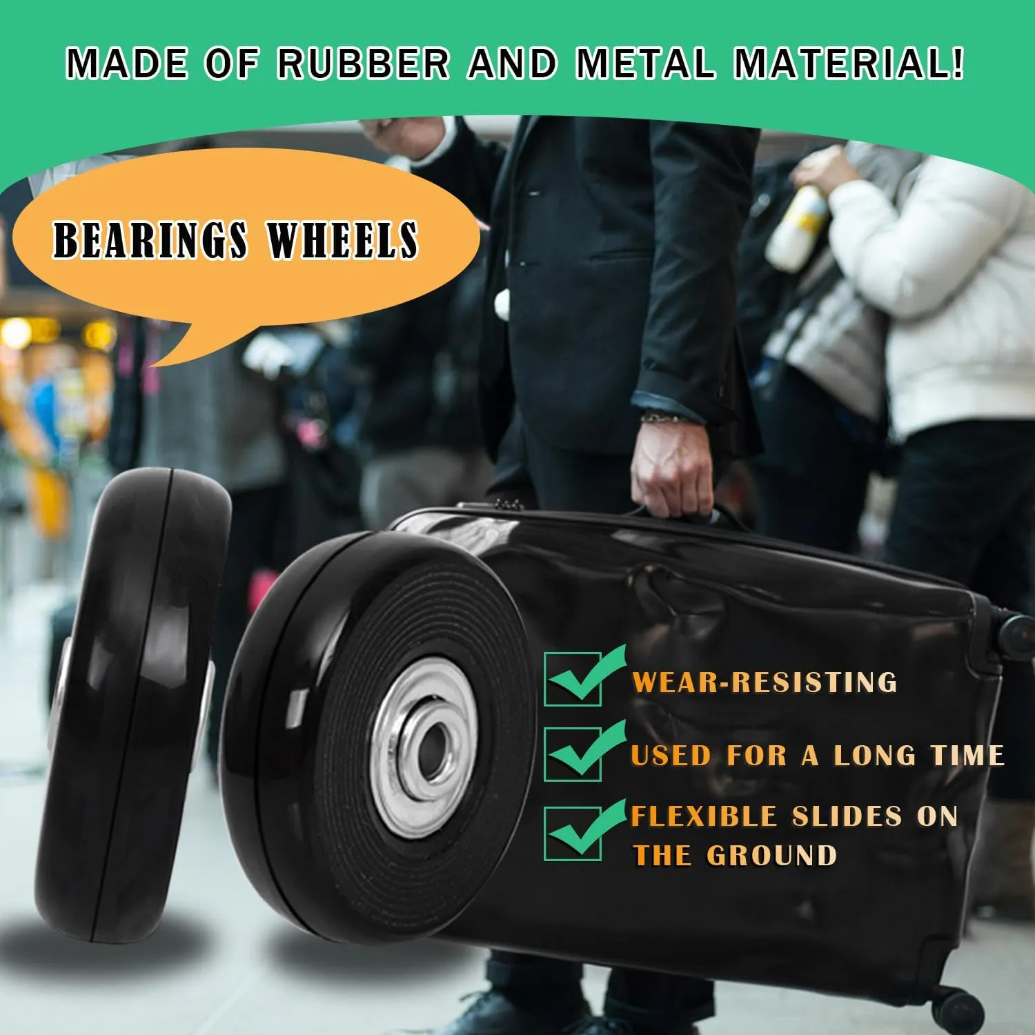 60mm x 14mm/2.36inx0.55inin Luggage Replacement Wheels Set 8Pcs with Saw 50mm/1.97in Axles Rubber Swivel Caster Wheels Travel Luggage Wheel Repair Kit for Suitcases Trolley Bags