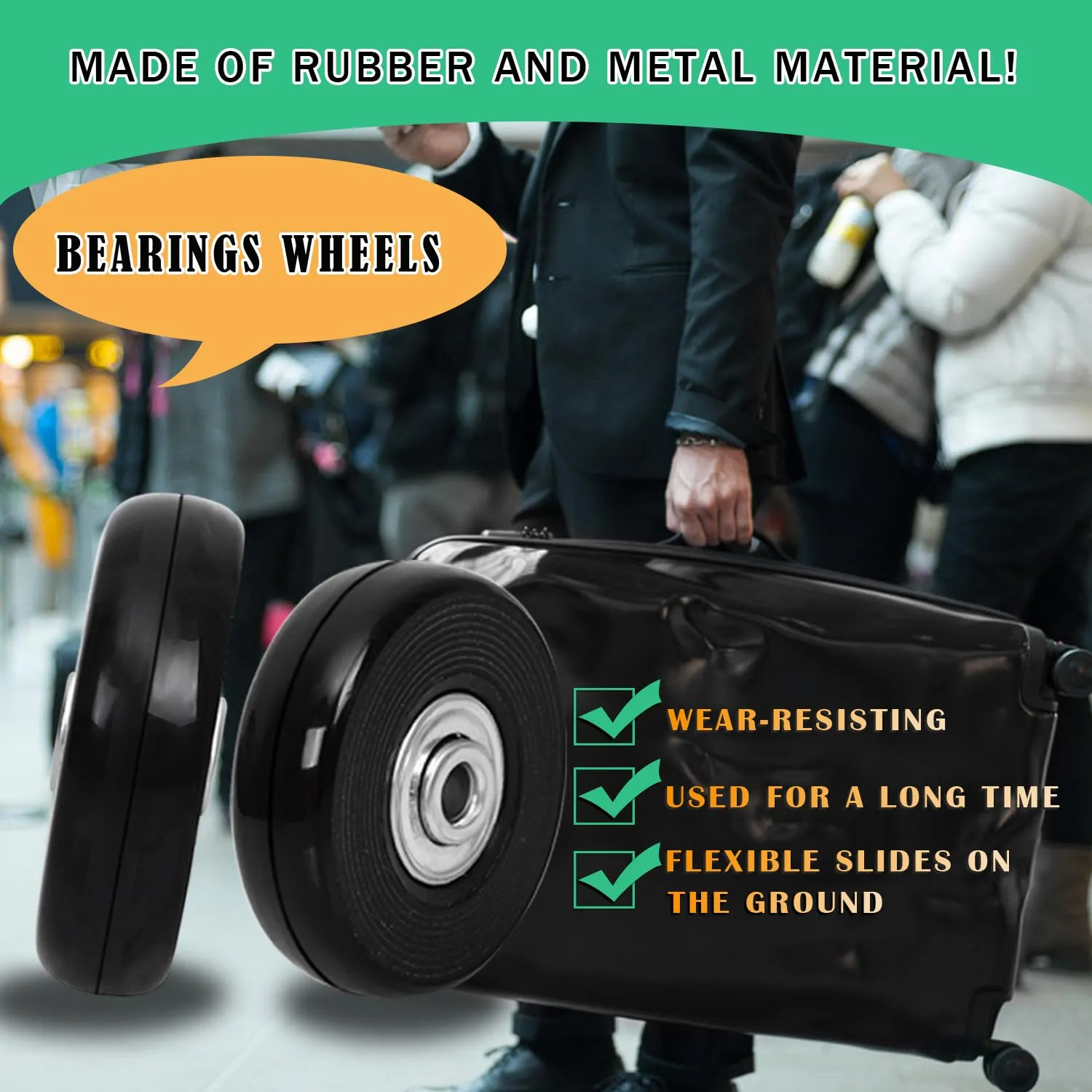 60mmx14mm/2.36inx0.55in Luggage Replacement Wheels Set 8Pcs with Saw &4Pcs Wheels Cover &Socks 50mm/1.97in Axles Rubber Swivel Caster Wheels Travel Luggage Wheel Repair Kit for SuitcasesTrolley Bags