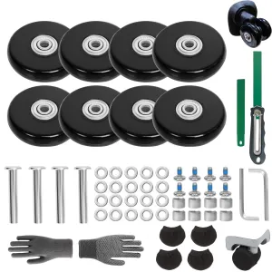 60mmx14mm/2.36inx0.55in Luggage Replacement Wheels Set 8Pcs with Saw &4Pcs Wheels Cover &Socks 50mm/1.97in Axles Rubber Swivel Caster Wheels Travel Luggage Wheel Repair Kit for SuitcasesTrolley Bags