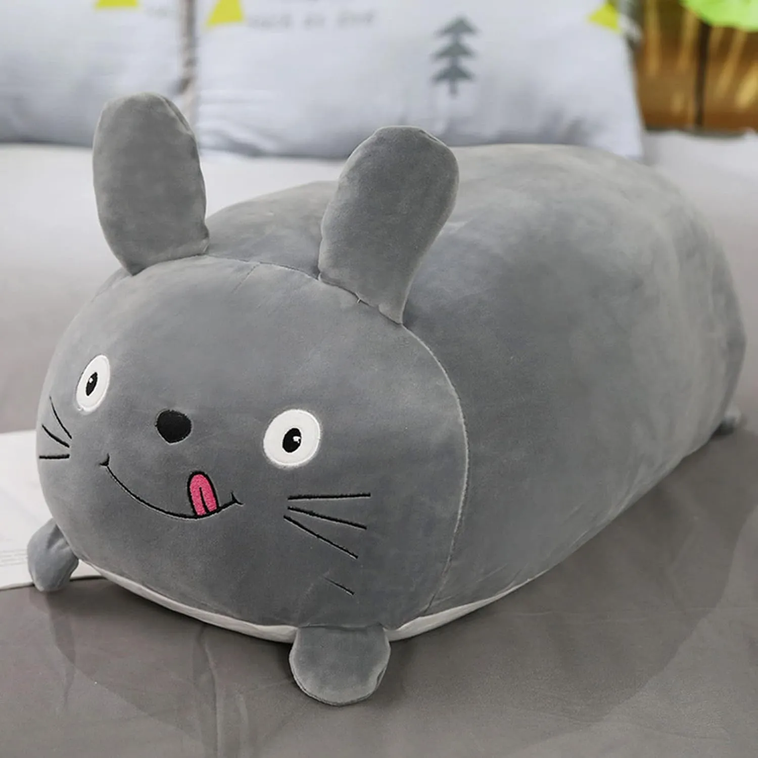 8 Inch Long Plush Grey Bunny Stuffed Animal Grey Rabbit Hugging Pillow Cuddly Rabbit Bunny Pillow Plushies Toy Home Decor Bunny Huggable Anime Gifts for Kids and Lovers